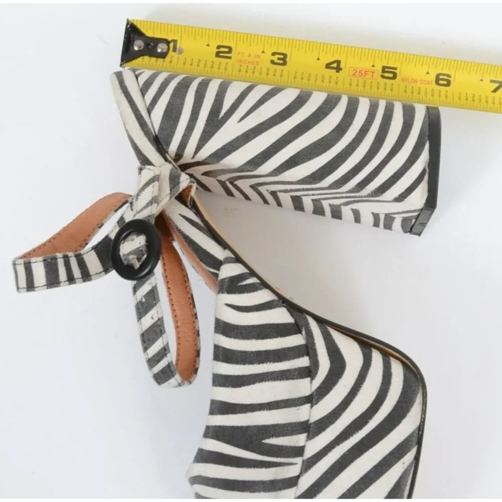 NastyGal Zebra Print Platform Mary Jane Heels UK 5 US 7 Safari Coquette Rave